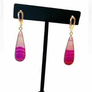 Pink Agate 18k white gold filled Leverback  Earrings